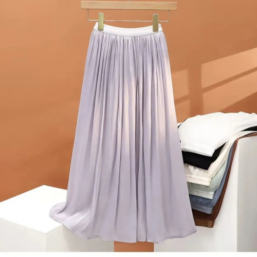 Elegant Flowing Sheer A-line Skirt for Women 2025 Spring Sheer A-line Skirt with Large Swing Hem and Droopy Medium-length Skirt