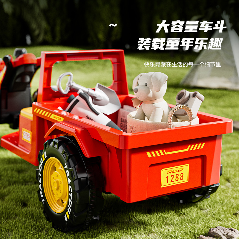 Los niños pueden sentarse en el tractor eléctrico de cuatro ruedas con bucket para dos personas, niños y niñas, control remoto de automóviles, educación temprana