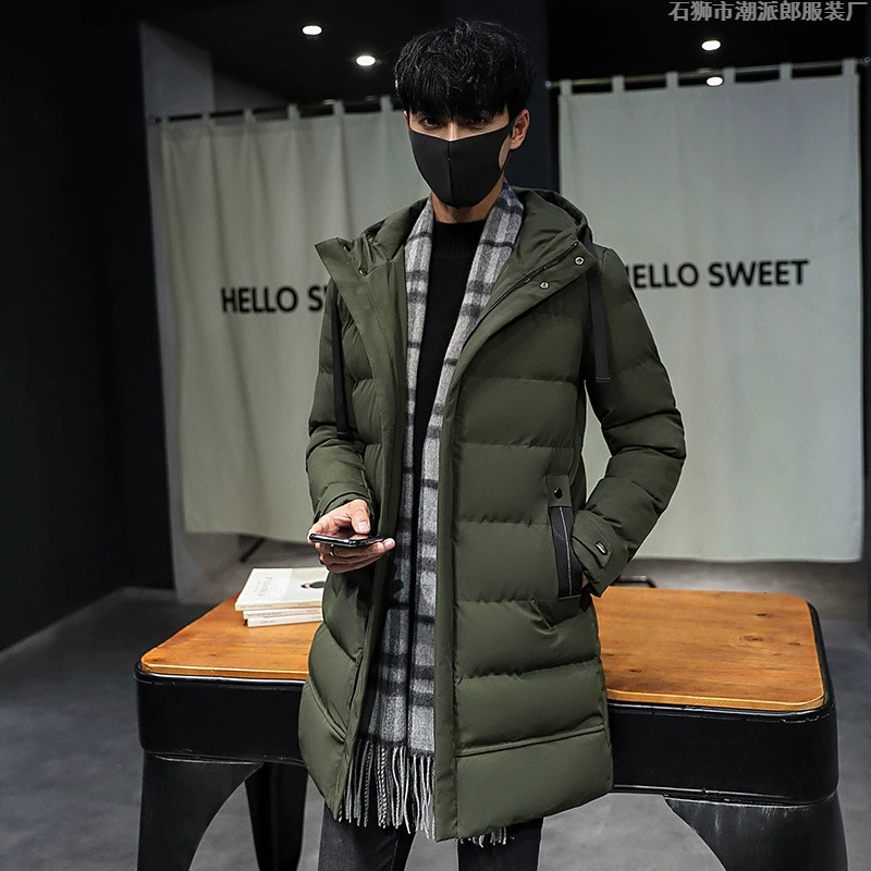 Толстая пуховая хлопчатобумажная одежда мужская зимняя средняя длинная молодежная корейская теплая хлопчатобумажная куртка зимняя куртка