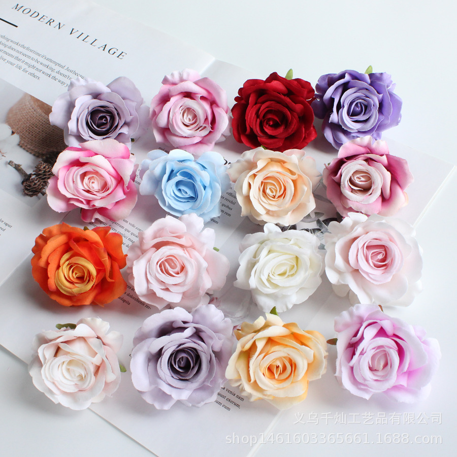 新款仿真玫瑰花头假花配件婚庆场景布置服装diy头饰发饰胸花材料