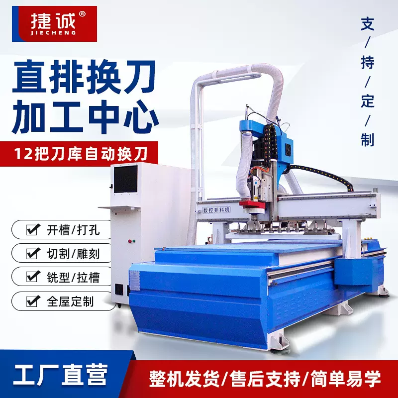 数控开料机直排12把刀全自动板式家具木工开料机直排换刀加工中心