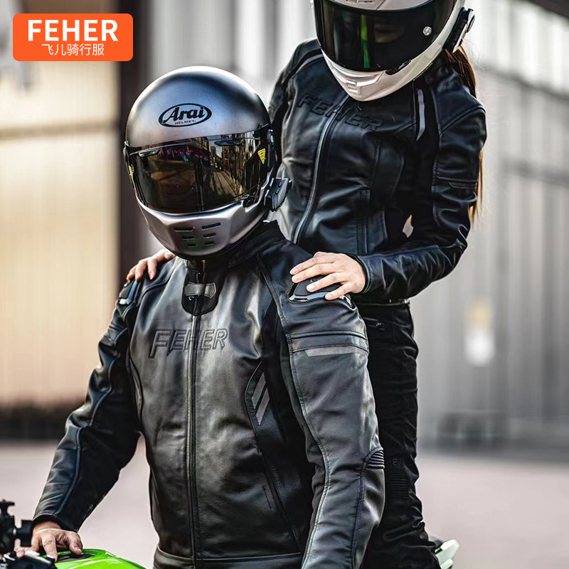 FEHER 오토바이 라이딩 재킷, 사계절용 낙상 방지 및 내마모성 오토바이 가죽 재킷, 라이딩 가죽 의류