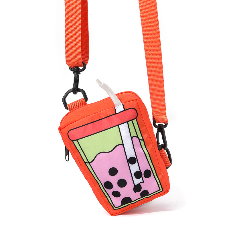 Cute Style Square Shape Women's Small Polyester Milk Tea Cute Zipper Coin Purse