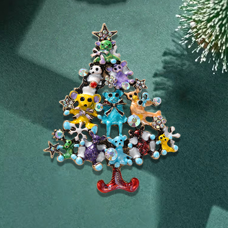 ヨーロッパとアメリカの新しいクマのクリスマスツリーブローチ亜鉛合金ダイヤモンドかわいい動物ホリデーギフトコサージュブローチアクセサリー|undefined