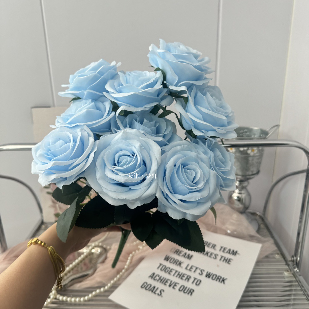 Artificial de 24 colores de la boda carretera flor 10 rosas artificial Flor de seda boda fondo rosa Decoración