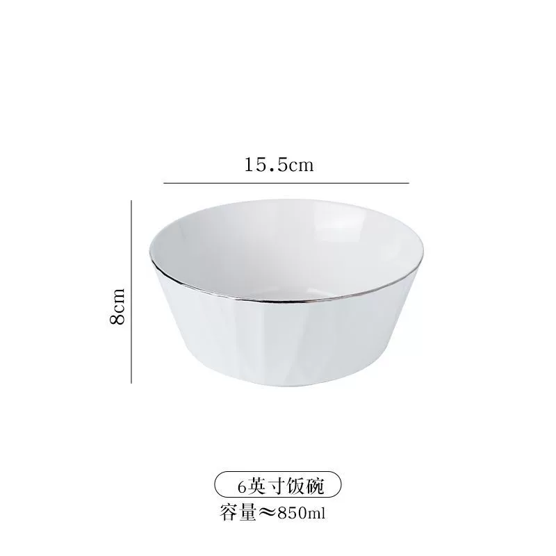 Platinum ceramic tableware set, light‑luxury design, platinum rim, multiple piece options