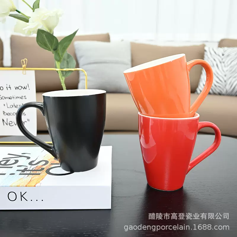 色釉陶瓷果汁杯可印LOGO文字水杯多色马克杯家用宾馆水杯刻字批发