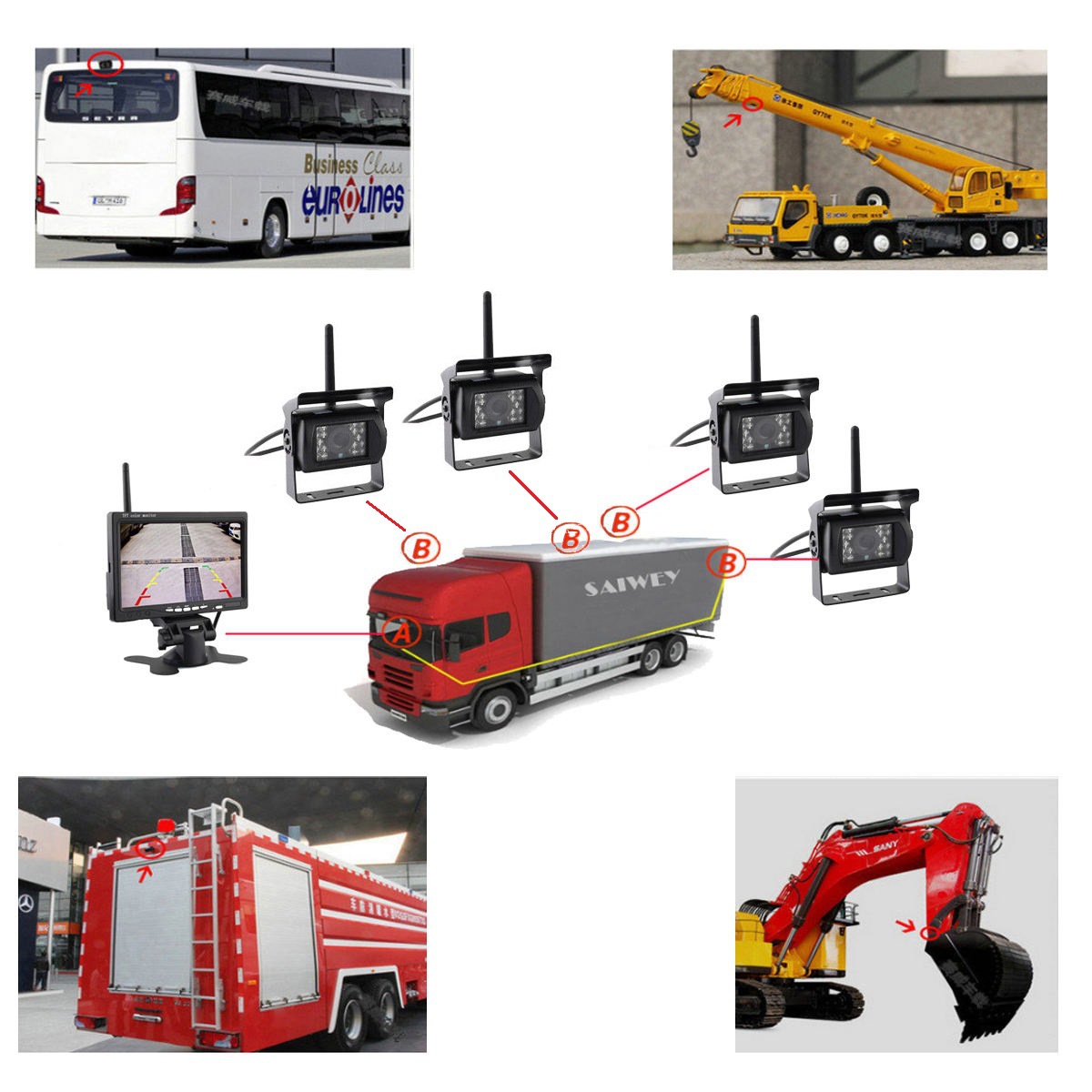 Car Backup Camera Bus Truck Harvester Car HD 24v Night Vision Infrared Waterproof Camera