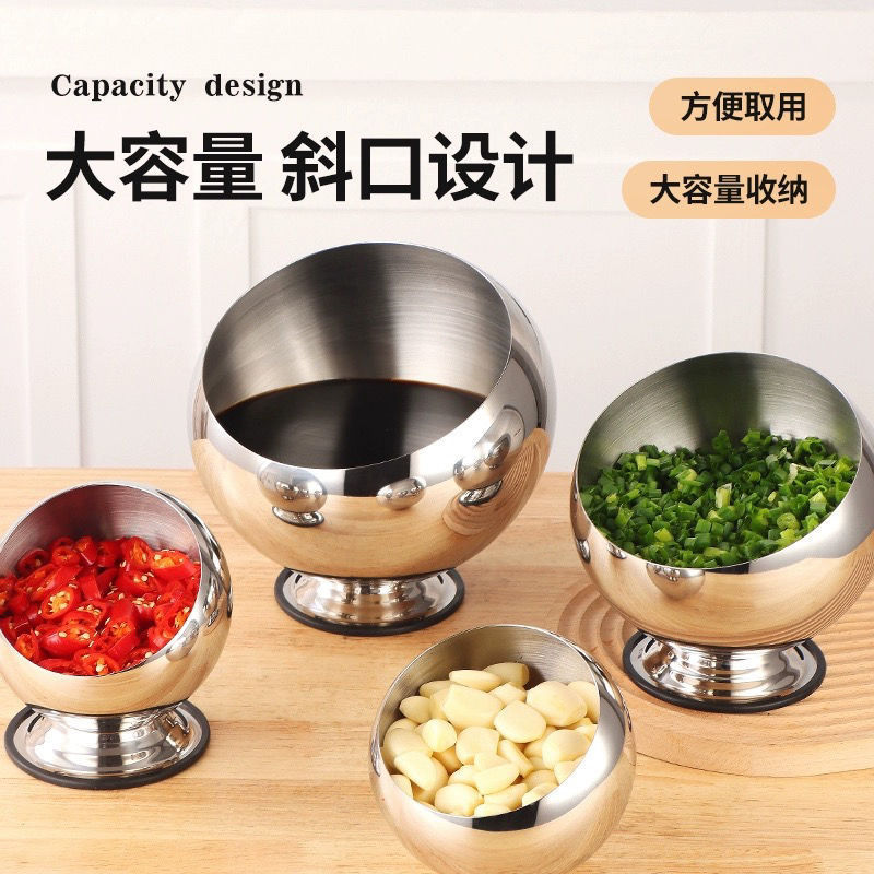 メーカー卸売鍋レストランソースボウル斜め調味料瓶ステンレス鋼球状ビュッフェ食器蓋付き小さなソースボウル|undefined