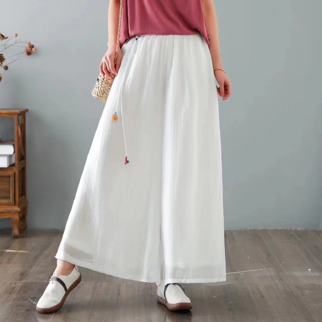 2025 New Model Low-Price Popular Soft Tencel Cotton Double-Layer Wide-Leg Pants Versatile Women's Trousers 8019