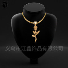 街头潮流个性时尚不锈钢朋克玫瑰花复古项链小众设计高级感饰品