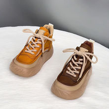 真皮厚底马丁靴女2025秋冬爆款松糕底百搭英伦风增高短靴加绒单靴