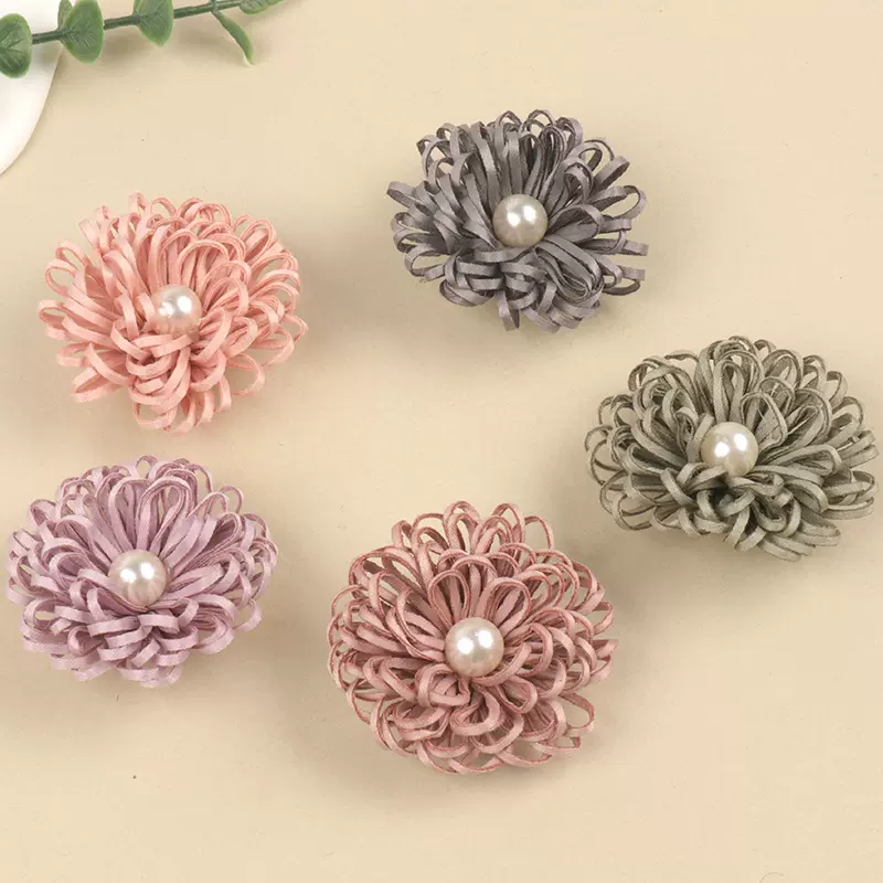 源头厂家现货批发4cm萝卜丝带珍珠手工花布艺花服装辅料diy头花