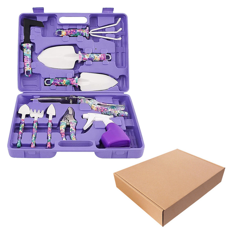 Juego de 10 piezas de jardinería púrpura (embalaje de cartón)