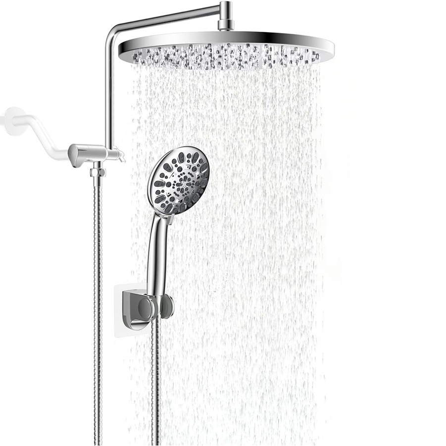 Nueva patente de 12 pulgadas Brazo de ducha americano con válvula de cuchara de cobre integrado brazo de extensión de acero inoxidable ángulo ajustable