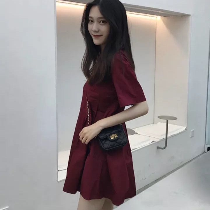 2024 Summer new Korean style pregnant women dress super long legs A- line short doll skirt Hong Kong style retro short sleeve