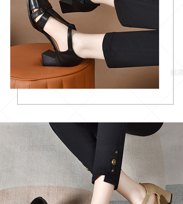 Sandal da thật nữ quai ngang hở mũi gót vuông 5 cm phối váy — Màu đen chi tiết 13