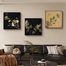 中古风沙发后装饰画客餐厅新中式玄关摆件宋代美学挂画壁法式复古