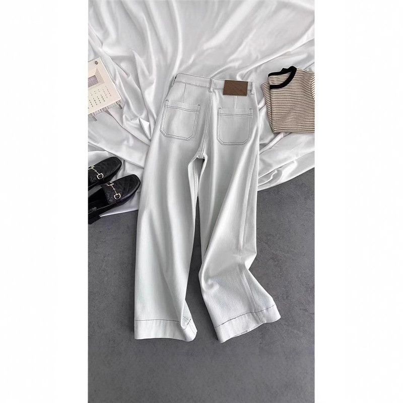 Grey White Straight Leg Jeans Women's Spring 2025 New High Waist Slimming Loose Korean Style Short Wide Leg Pants for Women