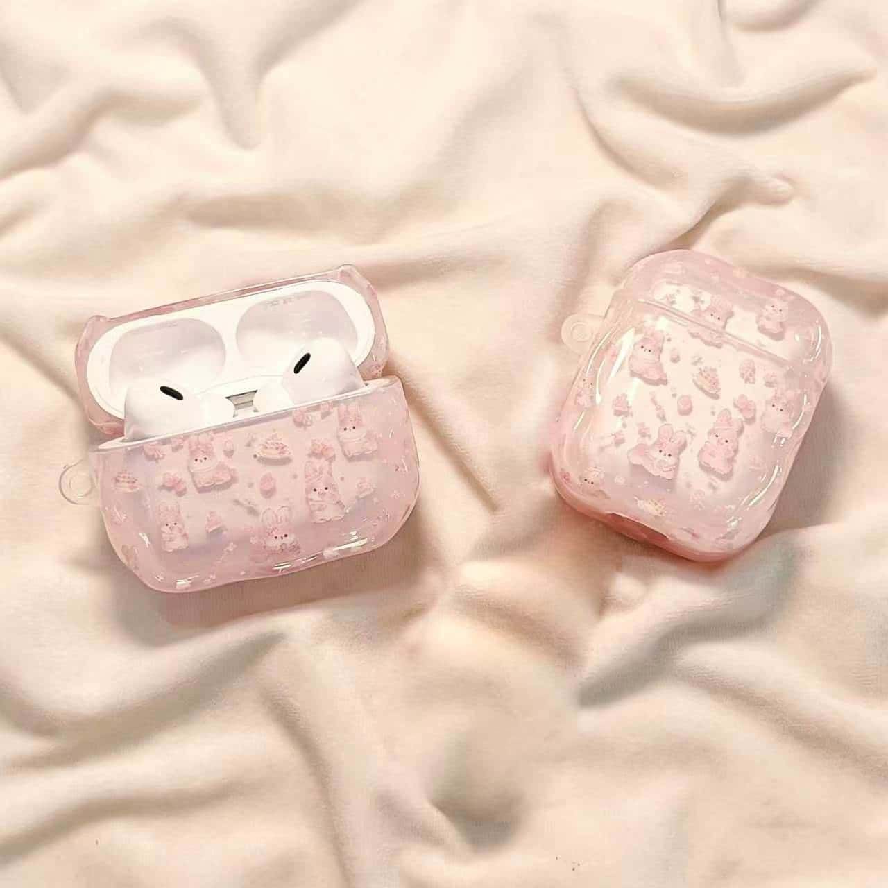 Conejos lindos rosa para airpods4 cubierta de auriculares bluetooth huaqiang norte 5 generación airpodspro3 estuche