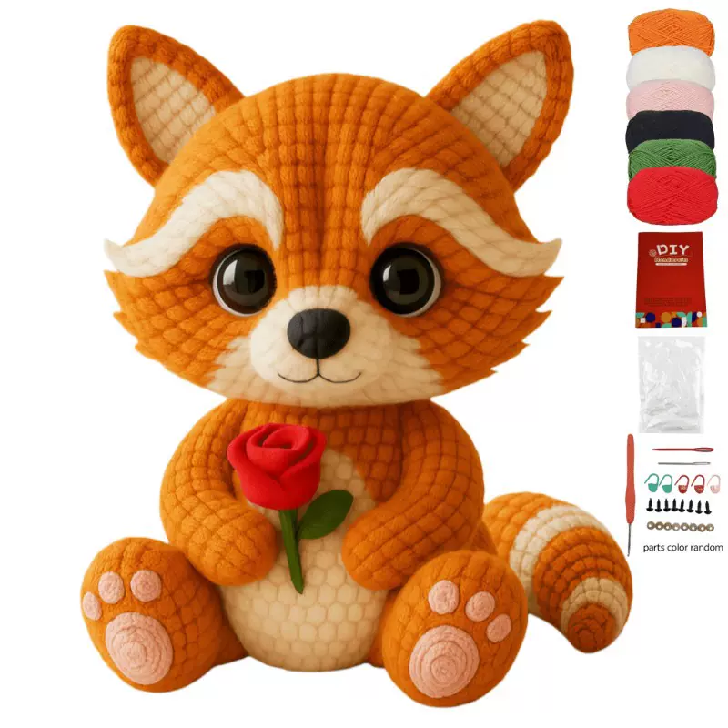 跨境小浣熊diy手工钩针材料包半成品全套初学者毛线钩织材料套装