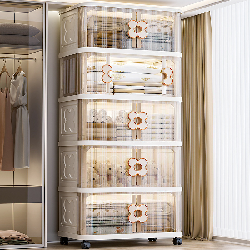 Younai Rolling Shutter Door Folding Storage Cabinet Home Living Room Multi-Layer Toy Snack Storage Cabinet Bedroom Clothes Storage Cabinet