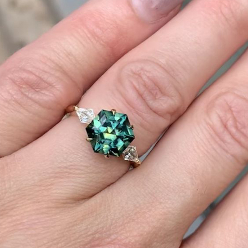 Rhombus Pattern Women's Gender Simple Style Rhombus Copper Inlay Zircon Rings