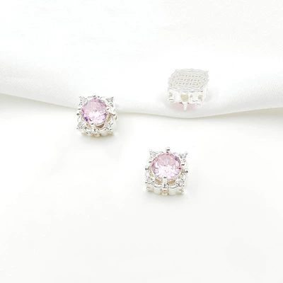 Double-Row Pearl Bracelet Beading Material: Zərgərlik ara hissələri - style-4-pink-zirconium-110mm-pure-silver