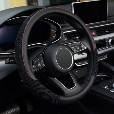 Cross-Border Hot-Selling Ice Silk Car Steering Wheel Cover, Breathable Anti-Slip Microfiber Steering Wheel Cover for All Seasons (Steering wheel cover) - black-38cm