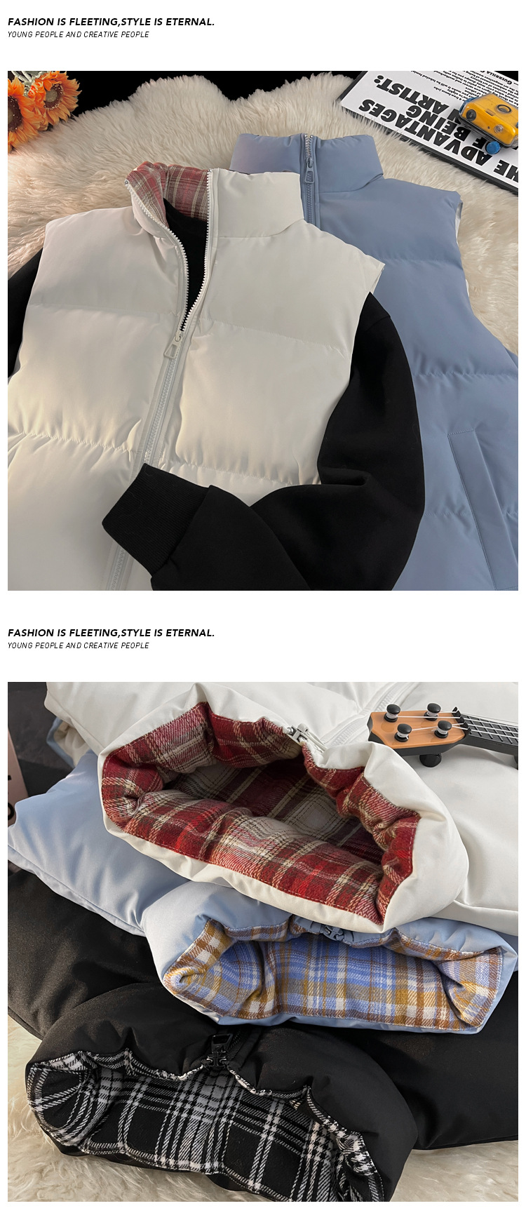 Plaid Patchwork Down Cotton Men’s Casual Thickened Warm Vest_voghion.com
