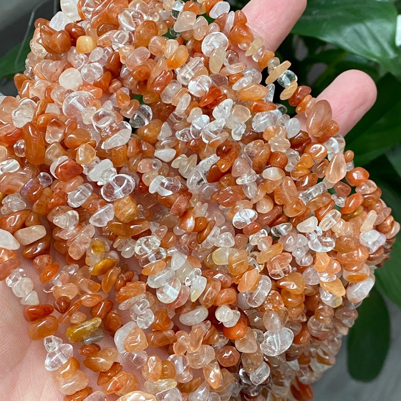 천연 붉은 토끼털 자갈 긴 끈 자갈 5-7mm 길이 약 85cm