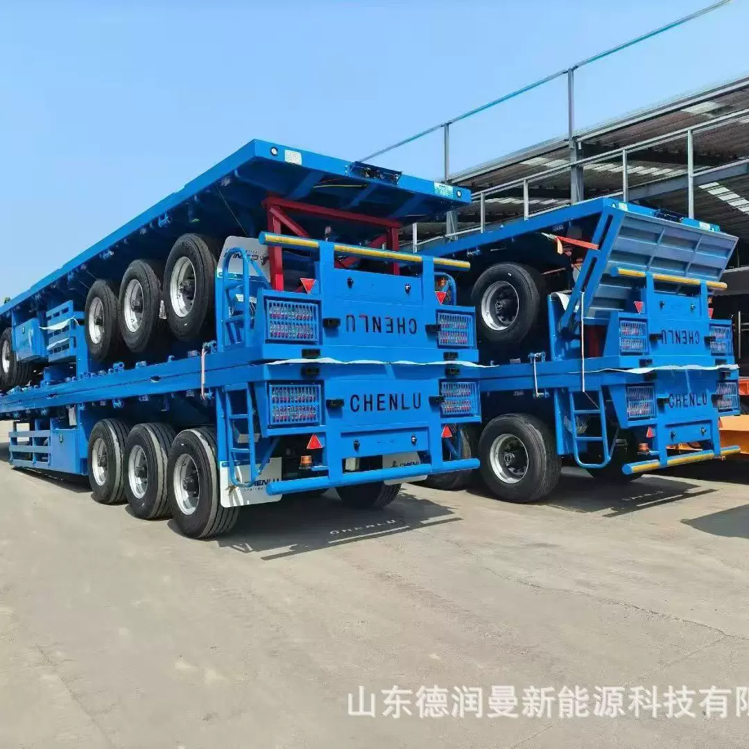 出口集装箱平板半挂车 骨架平板运输车 平板拖车 狼狈式平板车