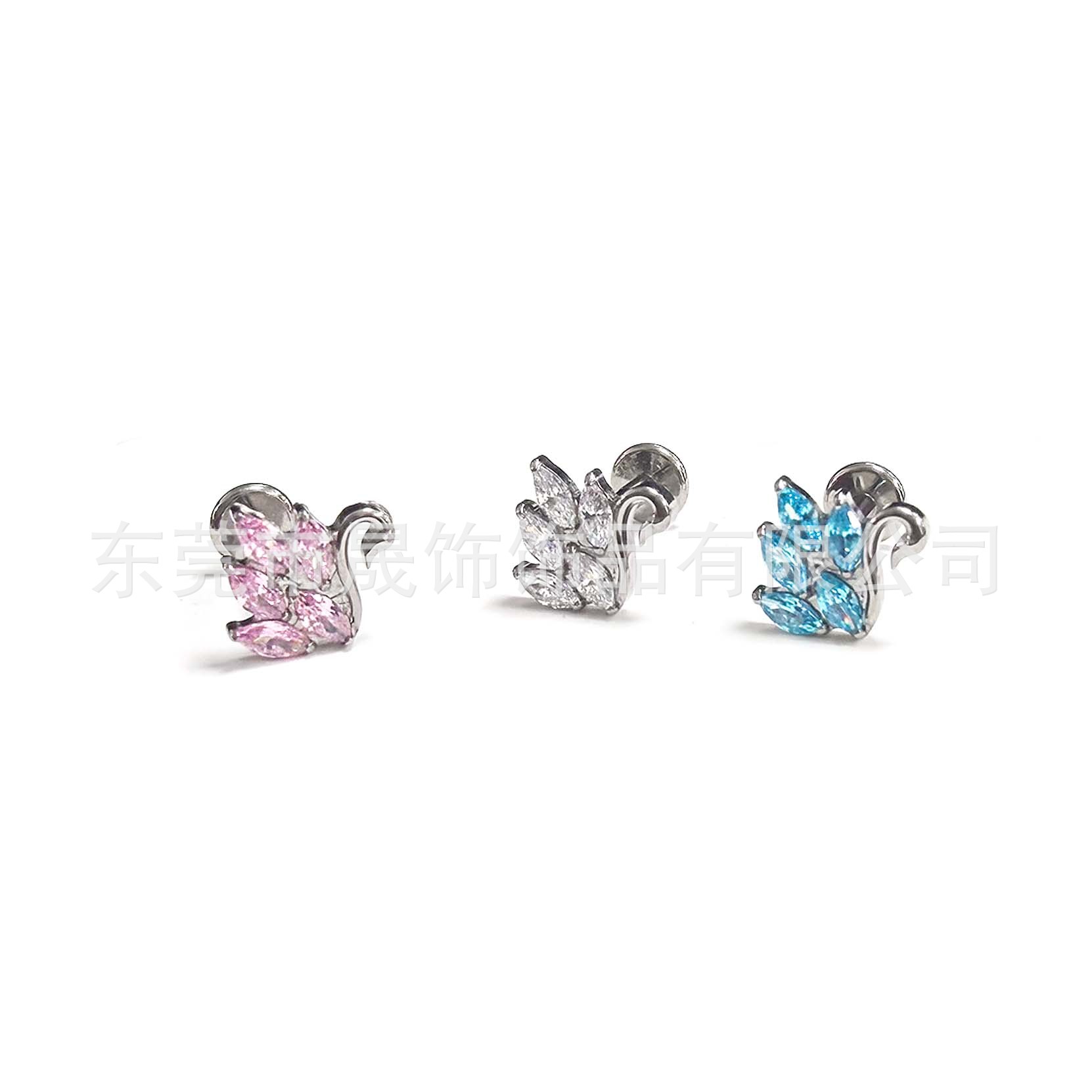F136钛天鹅耳钉镶5A锆石耳骨钉跨境G23钛合金人体穿刺饰品配件头