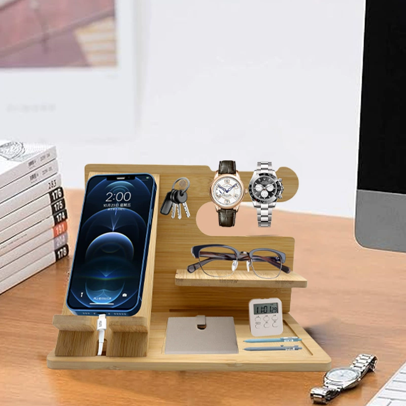 Новый продукт, бамбуковая подставка для зарядки мобильного телефона, настольные очки, держатель для ключей, многослойный деревянный кошелек, стеллаж для хранения
