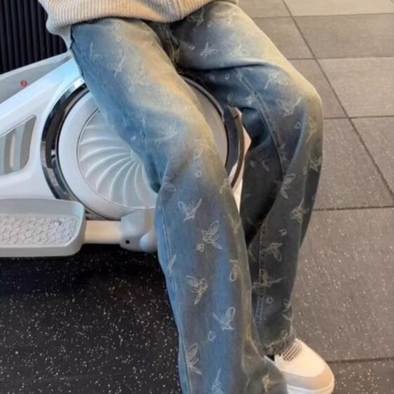 Hong Kong Style Jeans Men's Versatile New Handsome Hip-hop High Street Trend Ruffian Handsome Long Pants Full Of Printed Vibe Pants_mkmklike.com