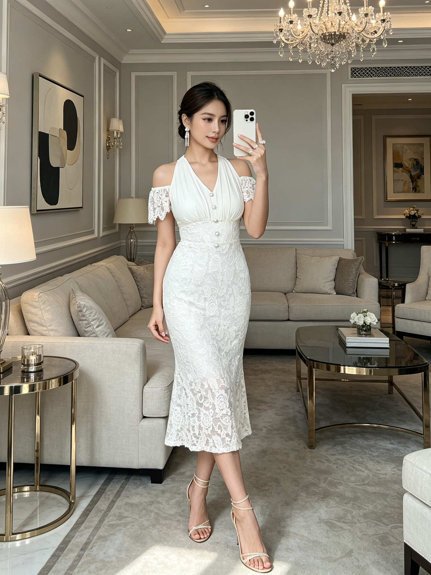 Đầm ren ôm body nữ cổ V tay lửng phong cách Pháp — màu mơ