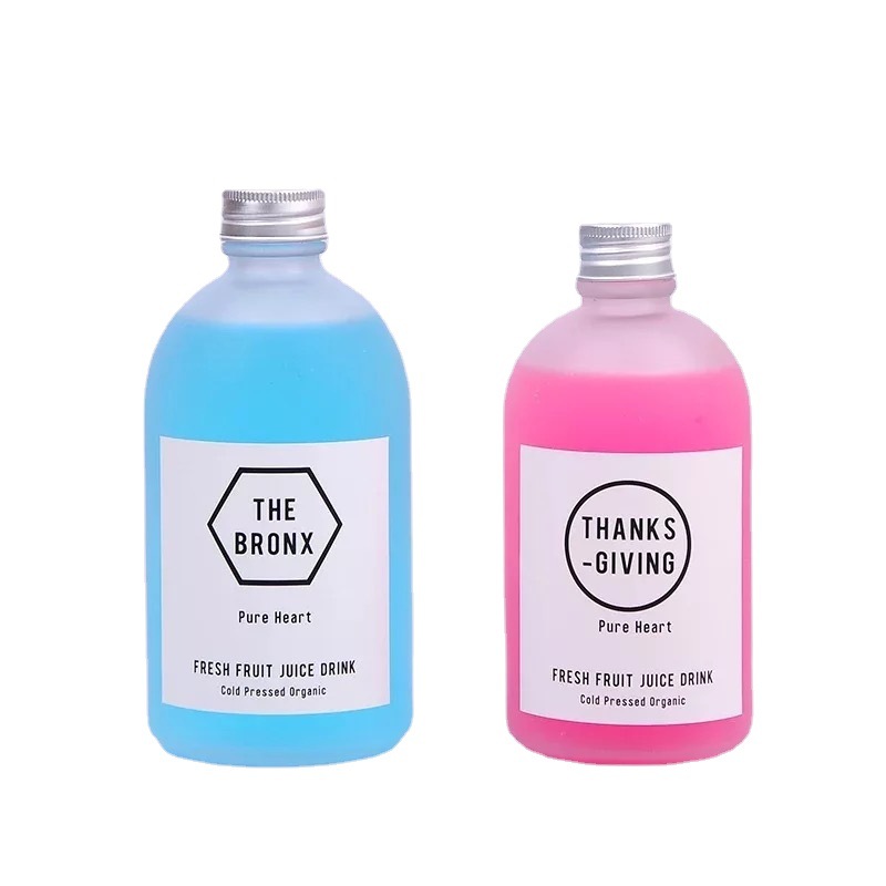 韩国创意ins网红饮料瓶磨砂盐水瓶 简约奶茶瓶 果酒瓶 圆形玻璃瓶