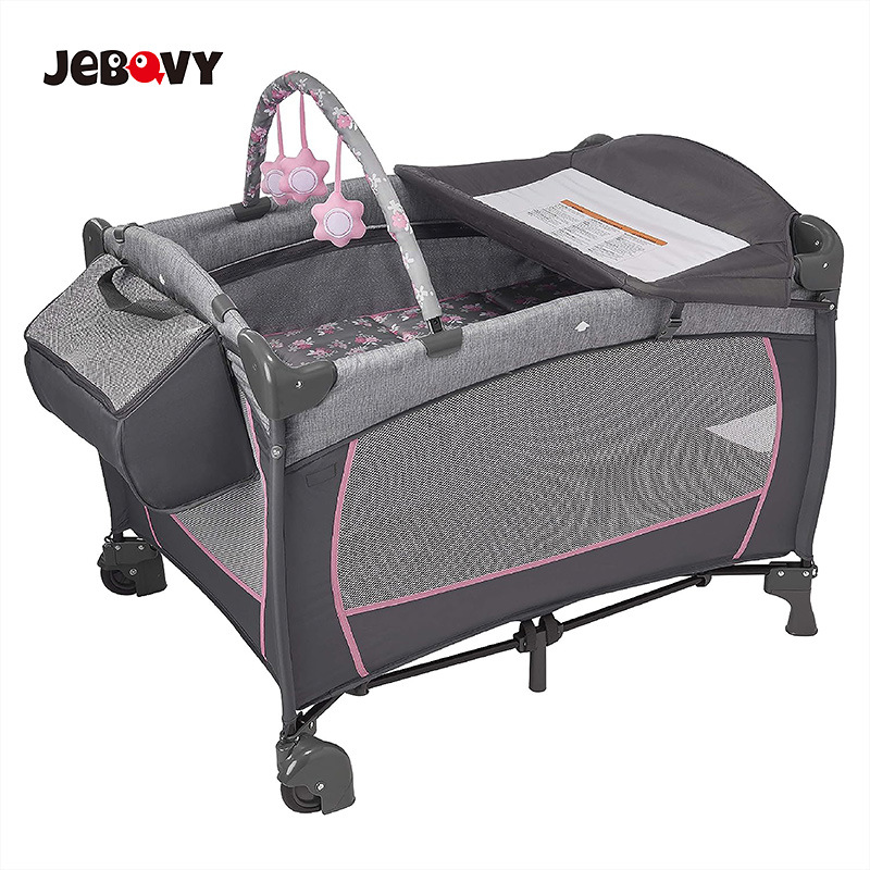 Cama plegable para bebés, mesa de pañales para bebés recién nacidos, cama de juego para bebés con cama grande plegable y multifuncional