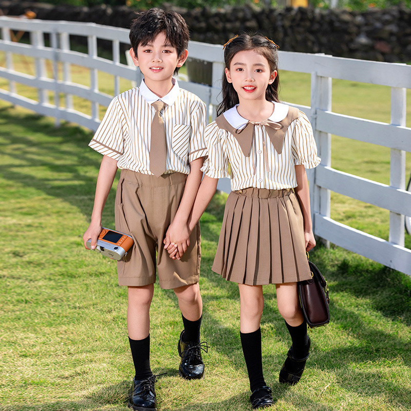 유치원 정원 옷 여름 옷 학교 유니폼 세트 초등학교 학생 수업 옷 여름 영국 아카데미 스타일 공연 옷 졸업 의류