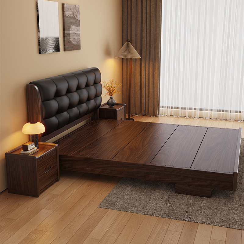 Solid Wood Bed with Mortise and Tenon Structure 1.8m Double Bed Row Slat Bed Frame Master Bedroom Furniture Home Use 1.5m Solid Wood Bed