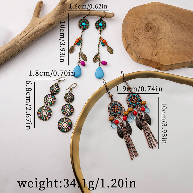Retro Ethnic Style Geometric Alloy Tassel Plating Women's Drop Earrings 1 Set display picture 3