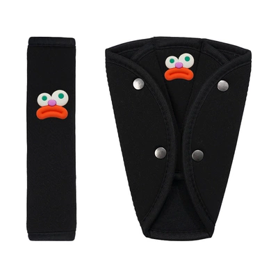 interior accessories | Seat belt shoulder pad - ice-silk-black-shoulder-pads-with-orange-large-mouth-design-set-of-two
