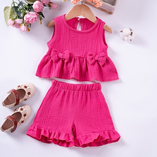 Summer Girls Sweet Set Cute Bow Cotton Tank Top Shorts Comfortable Soft Sleeveless Baby