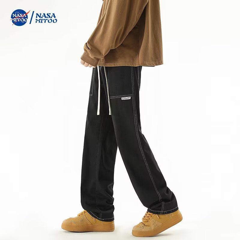 2024 primavera y otoño nuevo estilo americano recto retro lavado casual de gran tamaño pantalones de mezclilla desgastados de calle alta