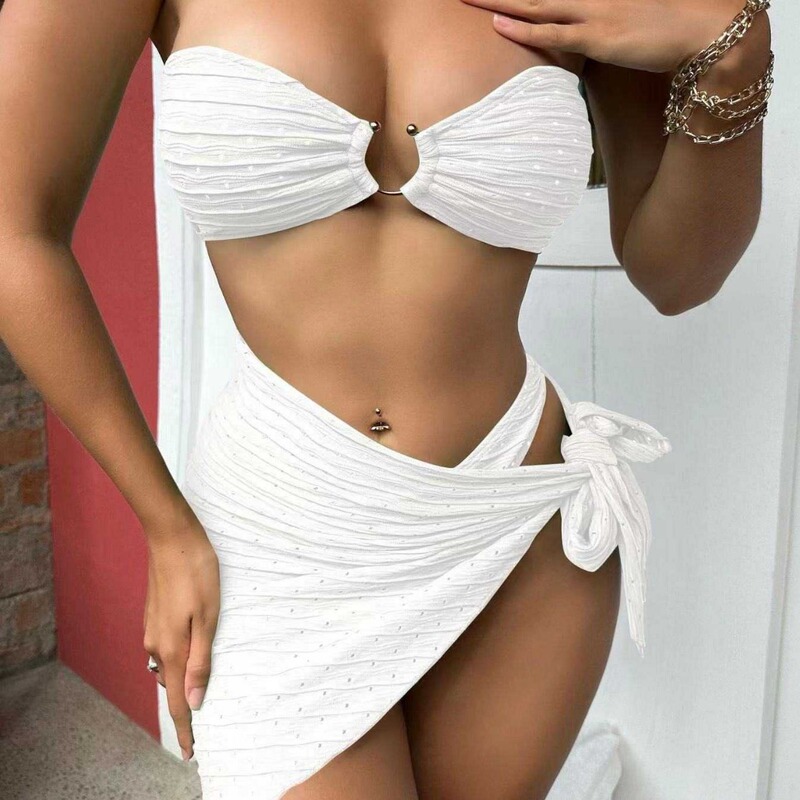 2025 European and American New Style Tube Top Skirt Three-Piece Swimsuit Bikini Bikini Swimsuit Amazon Cross-Border