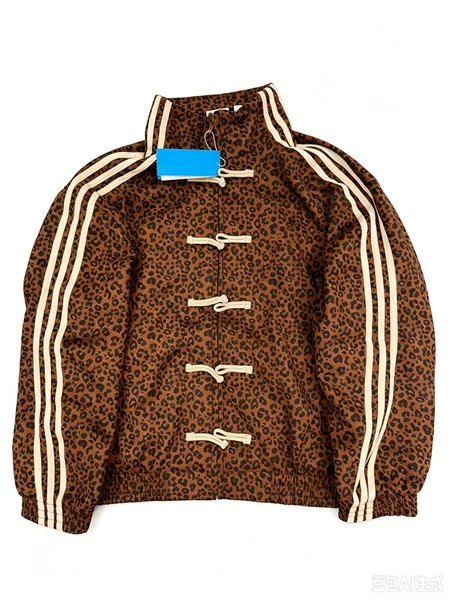 Cross-border foreign trade sports and leisure jacket, retro leopard print, trendy stand-up collar, breathable and durable, Tang suit style, embroidered logo, single-layer jacket