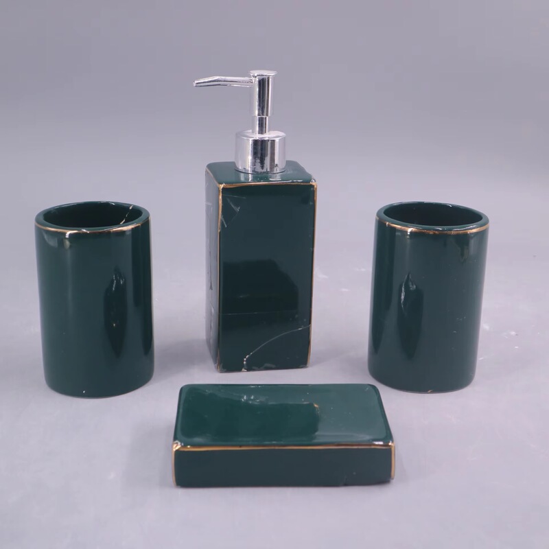 Hengfei Luxury Durable Ceramic Stoneware Dolomite Bathroom Accessories Set 4-Piece Blue Marble Pattern Hengfei Luxury Durable Ceramic Stoneware Dolomite Bathroom Accessories Set 4-Piece Blue Marble Pattern