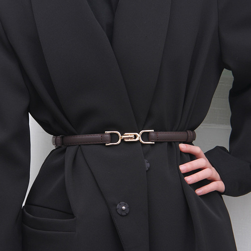 Belt thin decorative dress for women, simple and fashionable, versatile sweater coat, Korean style waist-cinching small belt, black trendy