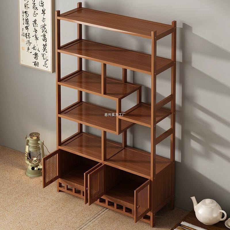 博古架新中式多宝阁茶叶展示柜批发客厅置物架古摆件柜书架收纳|undefined