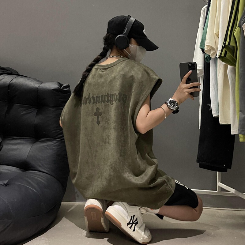 Army Green Vest Men's Summer American Style Retro Trendy Brand Plump Handsome Heavy Suede Sleeveless T-Shirt Sports Waistcoat Army Green Vest Men's Summer American Style Retro Trendy Brand Plump Handsome Heavy Suede Sleeveless T-Shirt Sports Waistcoat
